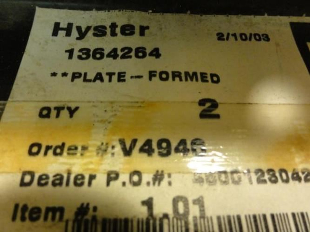 Hyster 1364264; Formed Plate