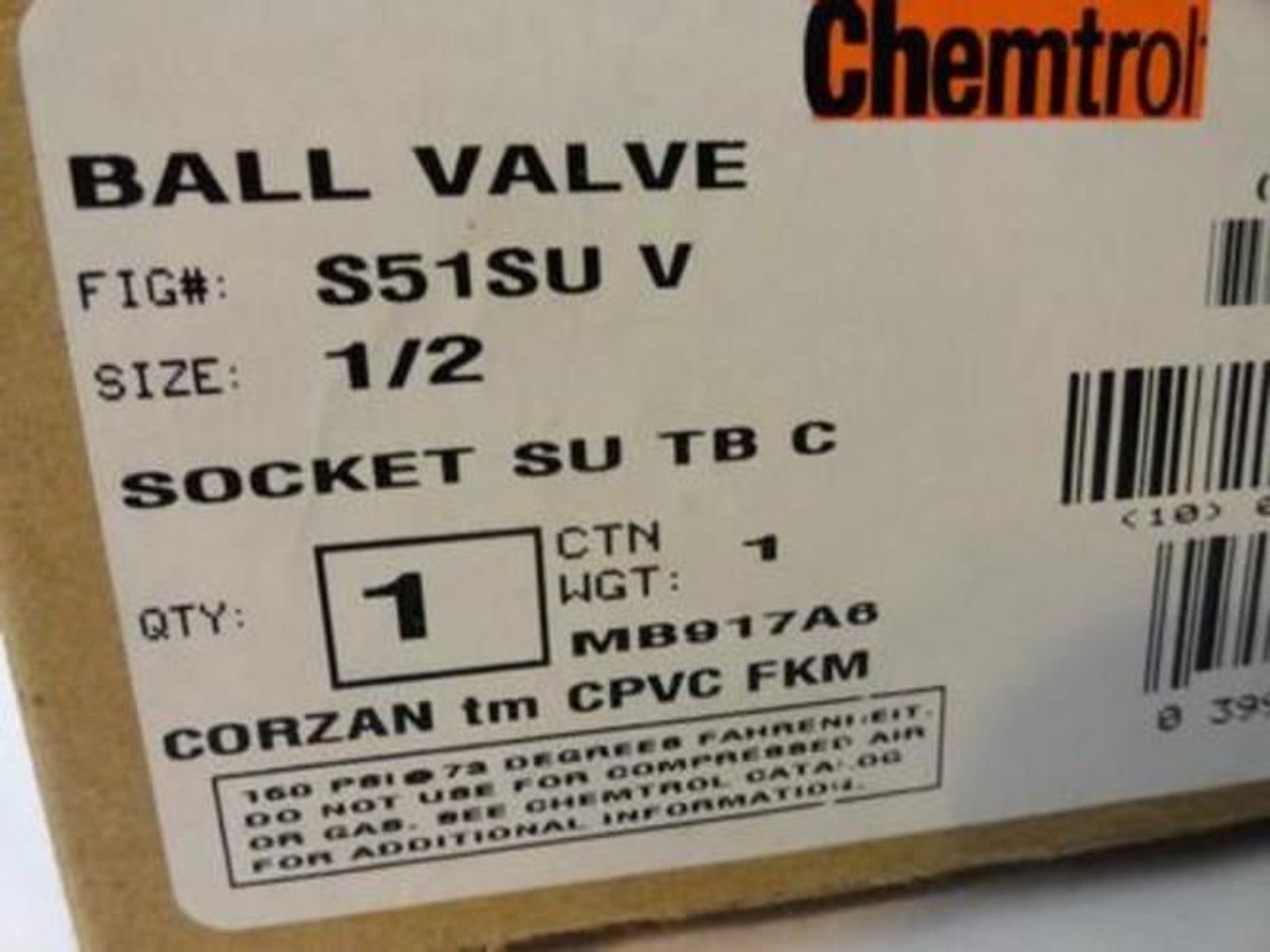 Nibco S51SU V; Ball Valve; Socket; 1/2 In; CPVC; Full Port
