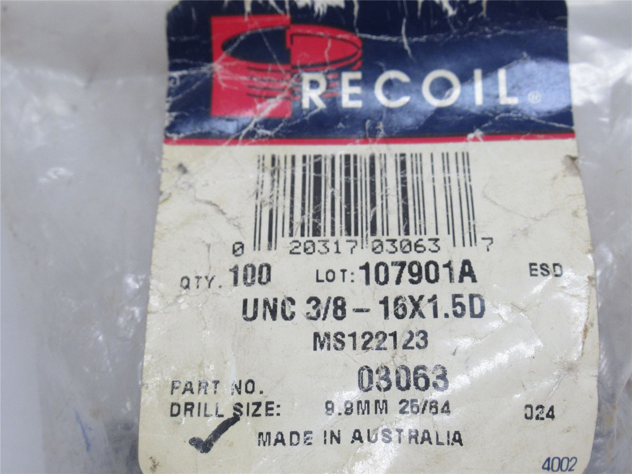Recoil 03063_; Bag-100 Free Running Coil Insert; SS 3/8-16