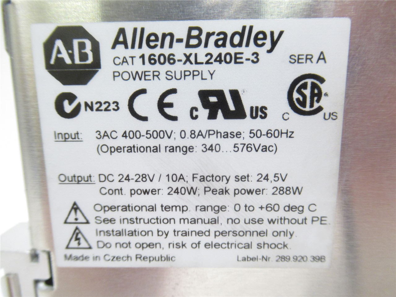Allen-Bradley 1606-XL240E-3; Power Supply In 3AC; 400-500VAC