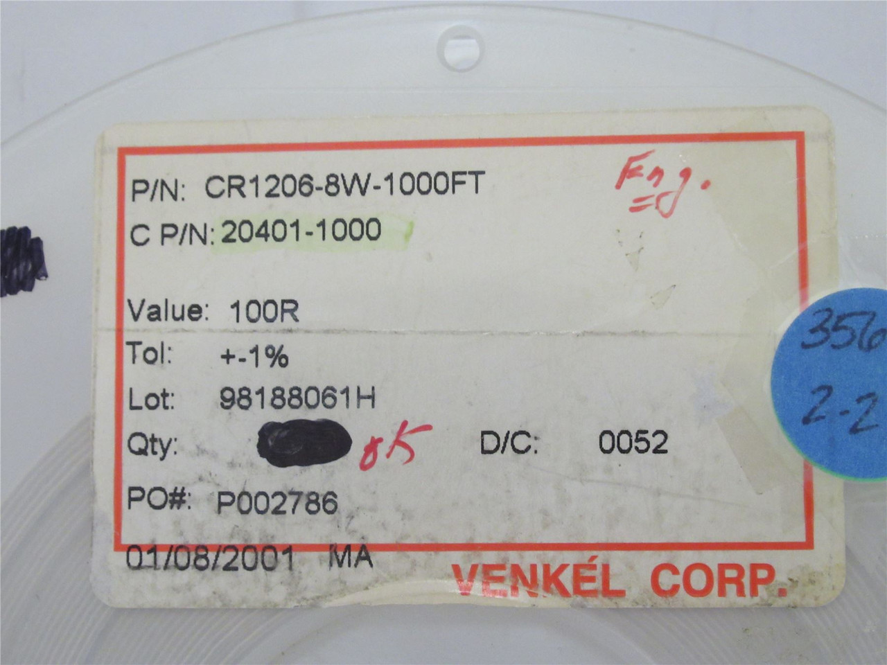 Venkel CR1206-8W-1000FT; Lot-3400 Chip Resistor; 100ohm; +-1%