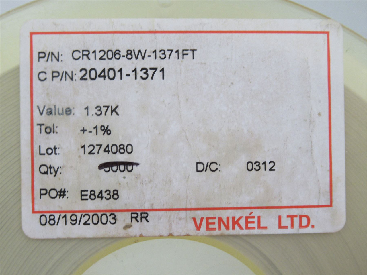 Venkel CR1206-8W-1371FT; Lot-4900 Chip Resistor;1.37Kohm