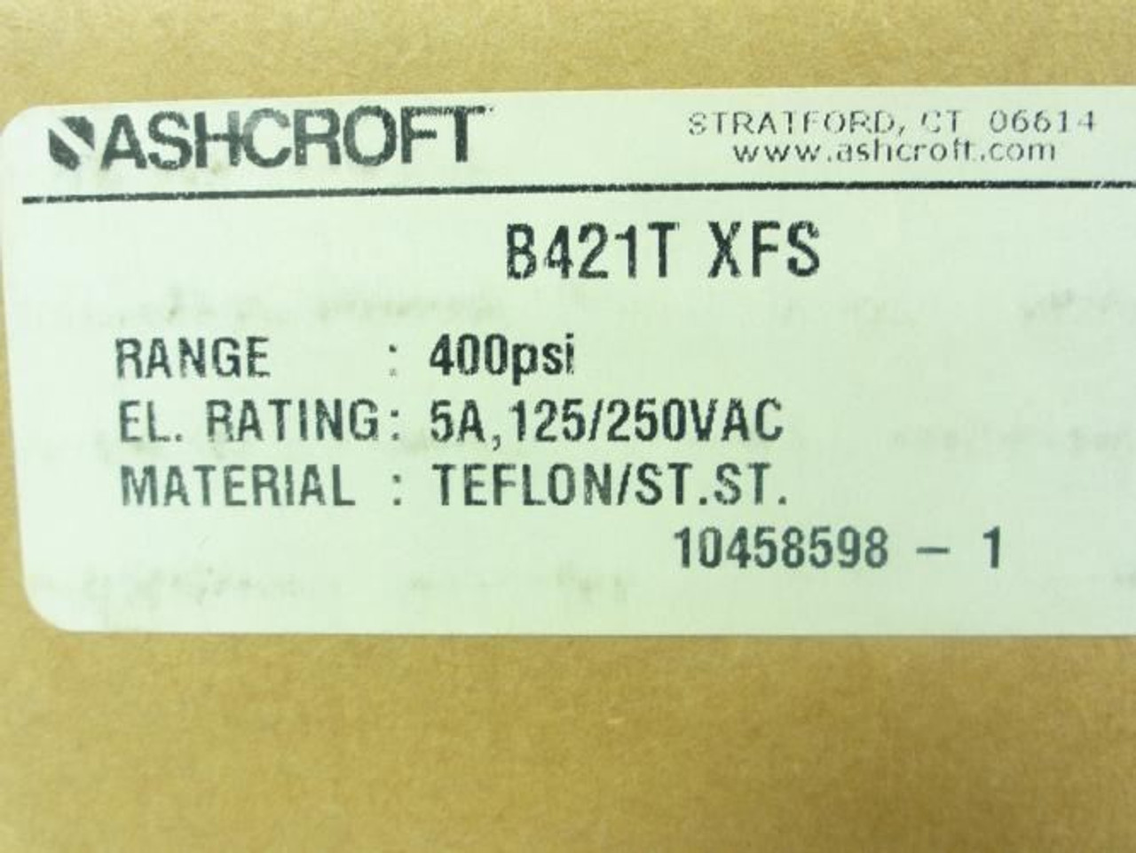 Ashcroft B421T XFS; Pressure Switch; Set 215psi; 1/4NPT