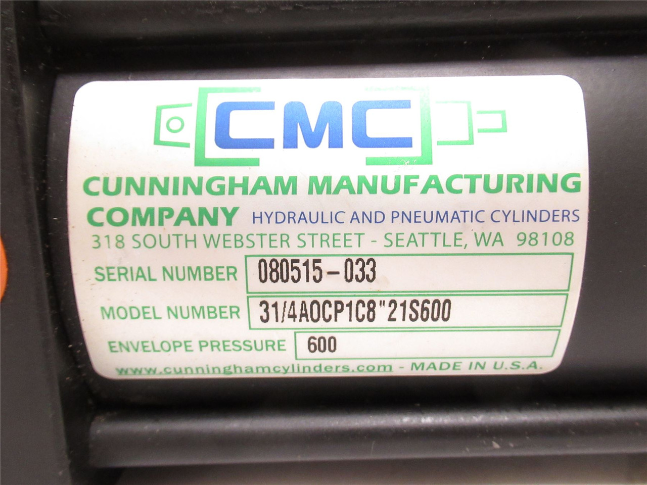 Cunningham 3-1/4A0CP18-21600; Cylinder 3-1/4"ID; 8" Stk