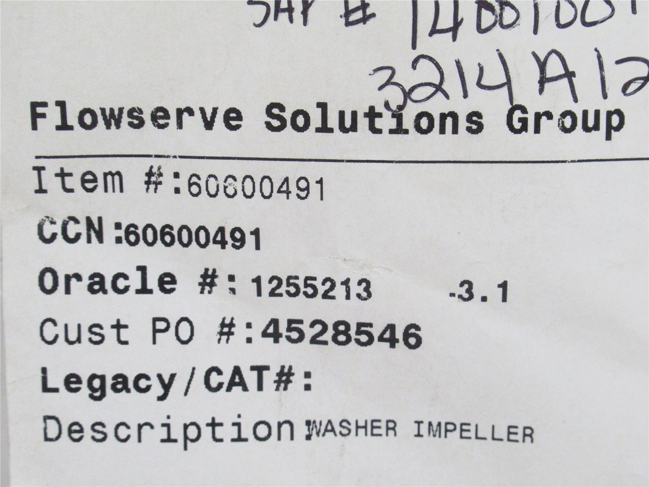 Flowserve 60600491; Beveled Impeller Washer 3/8"ID x 1-1/4"OD