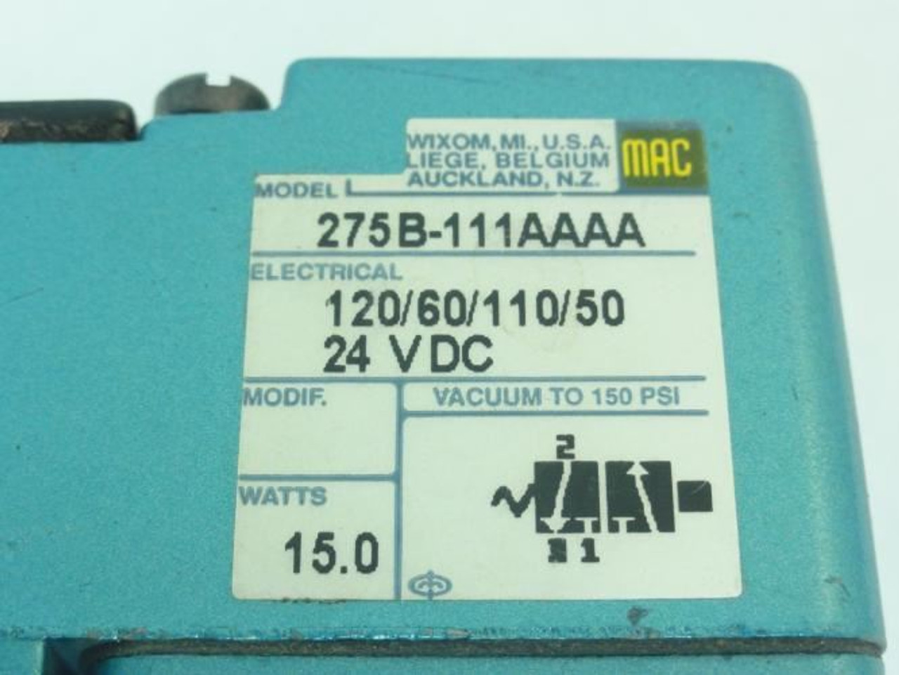 MAC 275B-111AAAA; Solenoid Valve; 110/120VAC; 24VDC; 15W