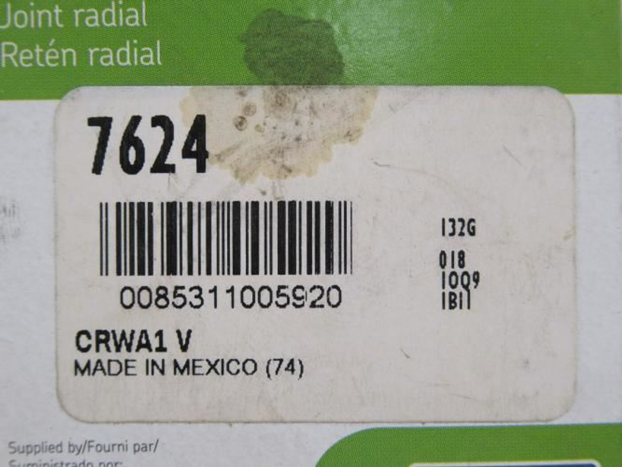 CR 7624; Double Lip Oil Seal 3/4"ID x 1.624"OD x 1/4" Wide