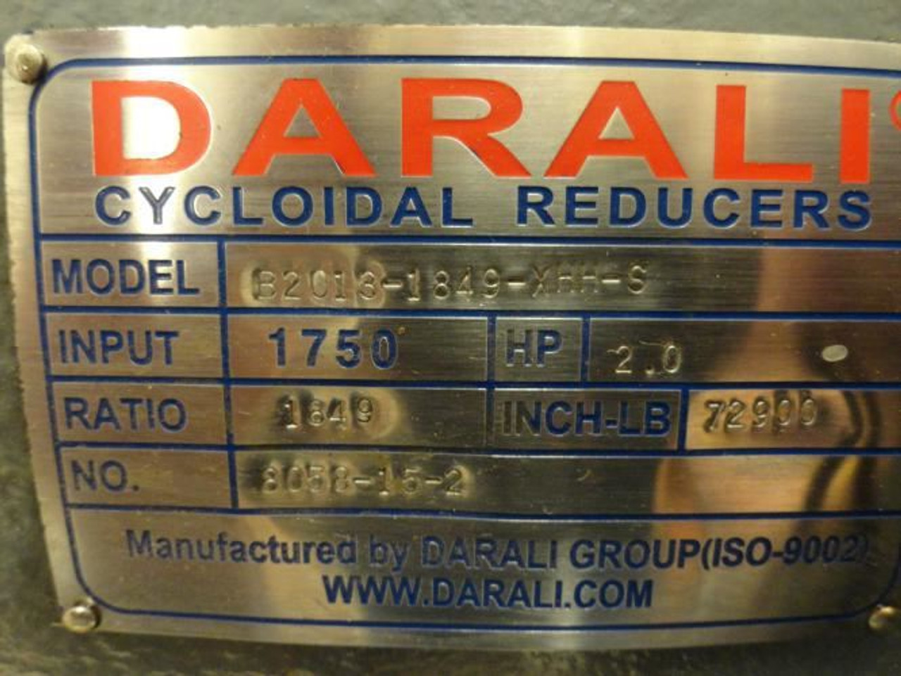 Darali B2013-1849-XHH-S; Cycloidal Reducer; 1849:1 Ratio