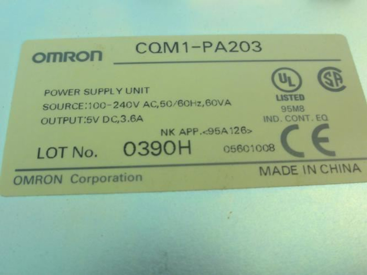 Omron CQM1-PA203; Power Supply Unit; 100-240VAC; 60VA