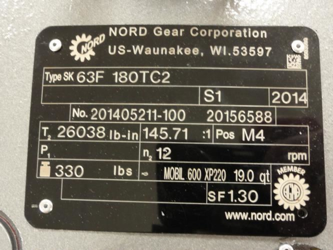 Nord Gear SK63F-180TC2; Helical Inline Gearbox