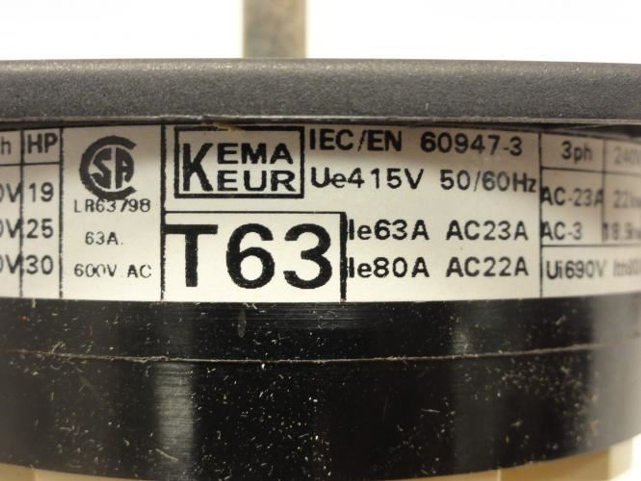 Electroswitch KW-6311033A8; Cam Rotary Switch; 63A; 600VAC; 3-ph