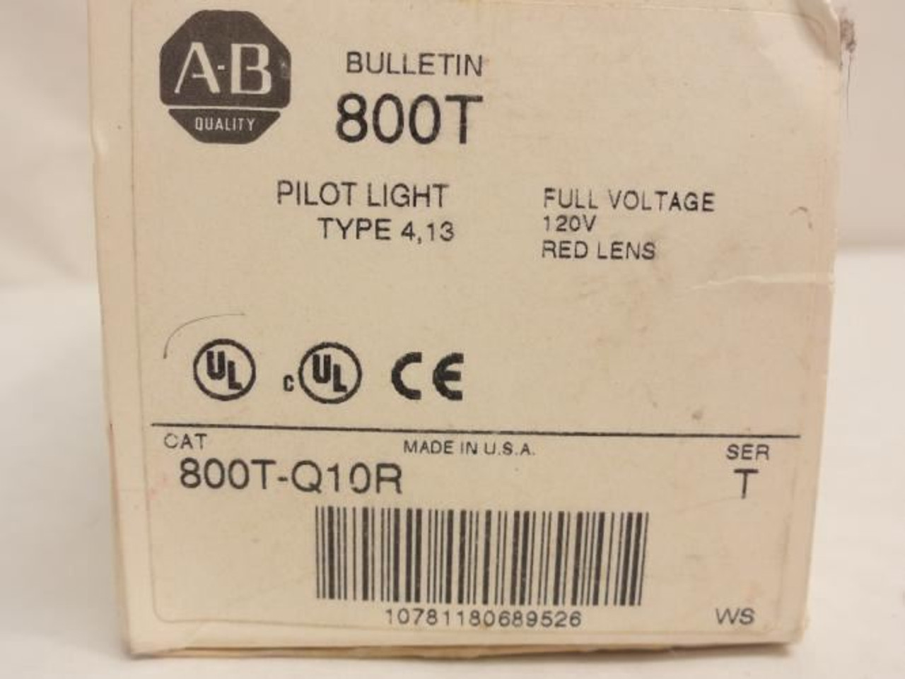 Allen-Bradley 800T-Q10R; Pilot Light; 120VAC; Red; 30.5mm