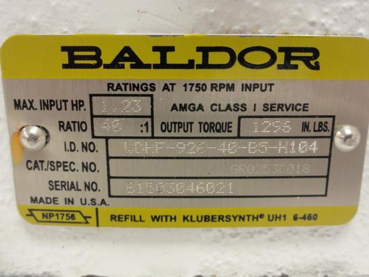 Baldor WDHF-926-40-B5-H104; Gear Reducer RA; 40:1 Ratio