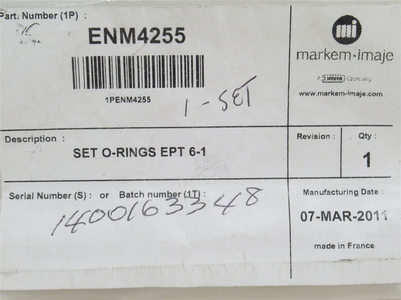 Markem-Imaje ENM4255; O-Ring Set