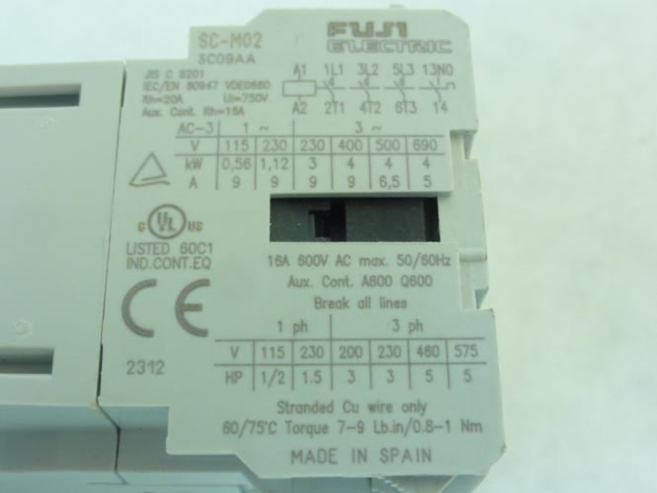 Fuji Electric SC-M02; Contactor 16A 6000VAC 3P Coil: 120VAC
