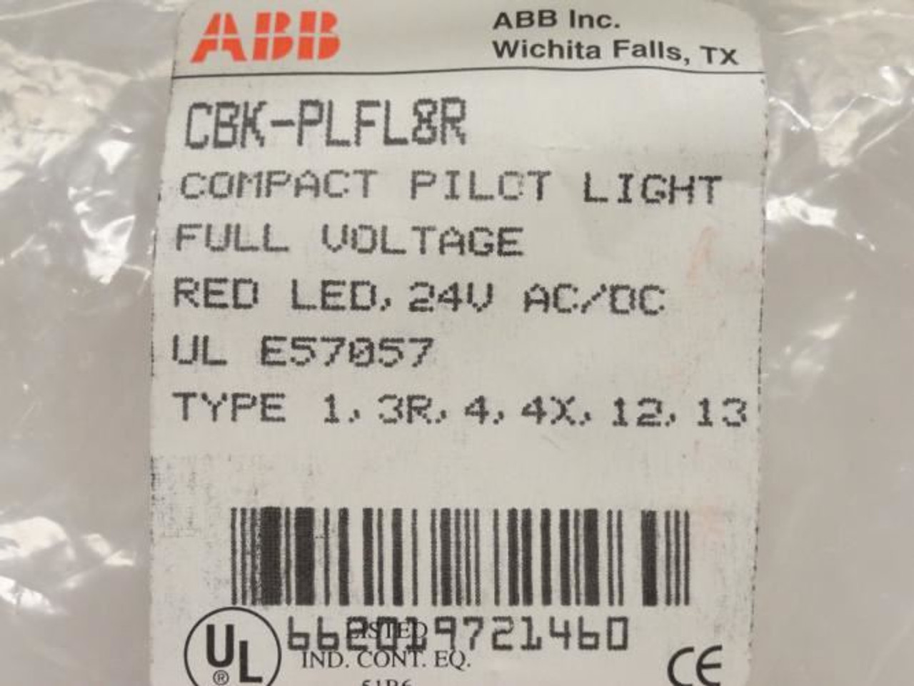 ABB CBK-PLFL8R; Compact Pilot Light; Red; 24VAC/DC