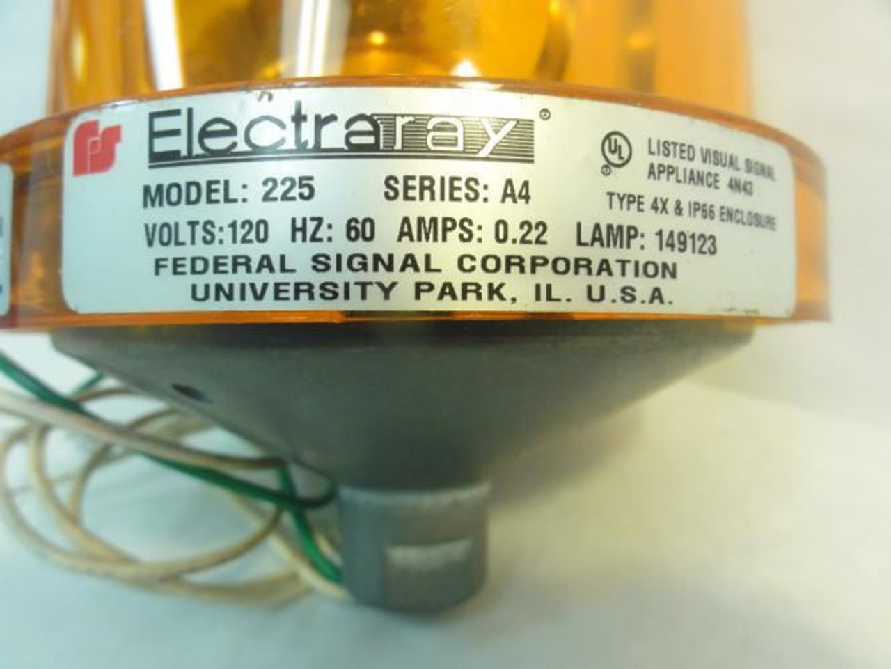 Electraray 225-120A; Rotating Amber Warning Light; 120V; 0.22A