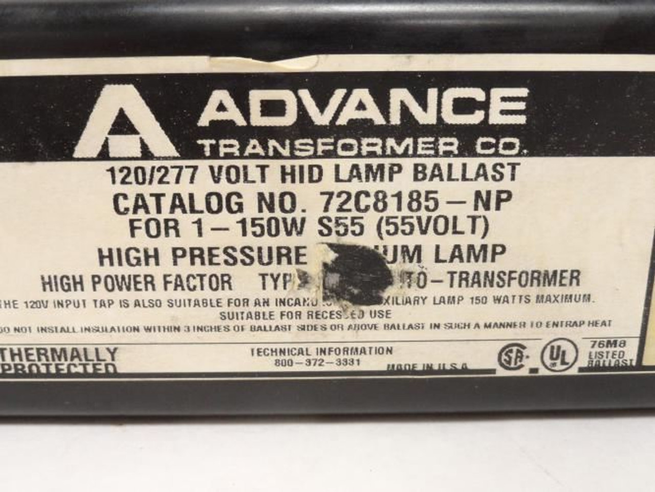 Philips 72C8185-NP; Advance Lamp Ballast; 120/277VAC
