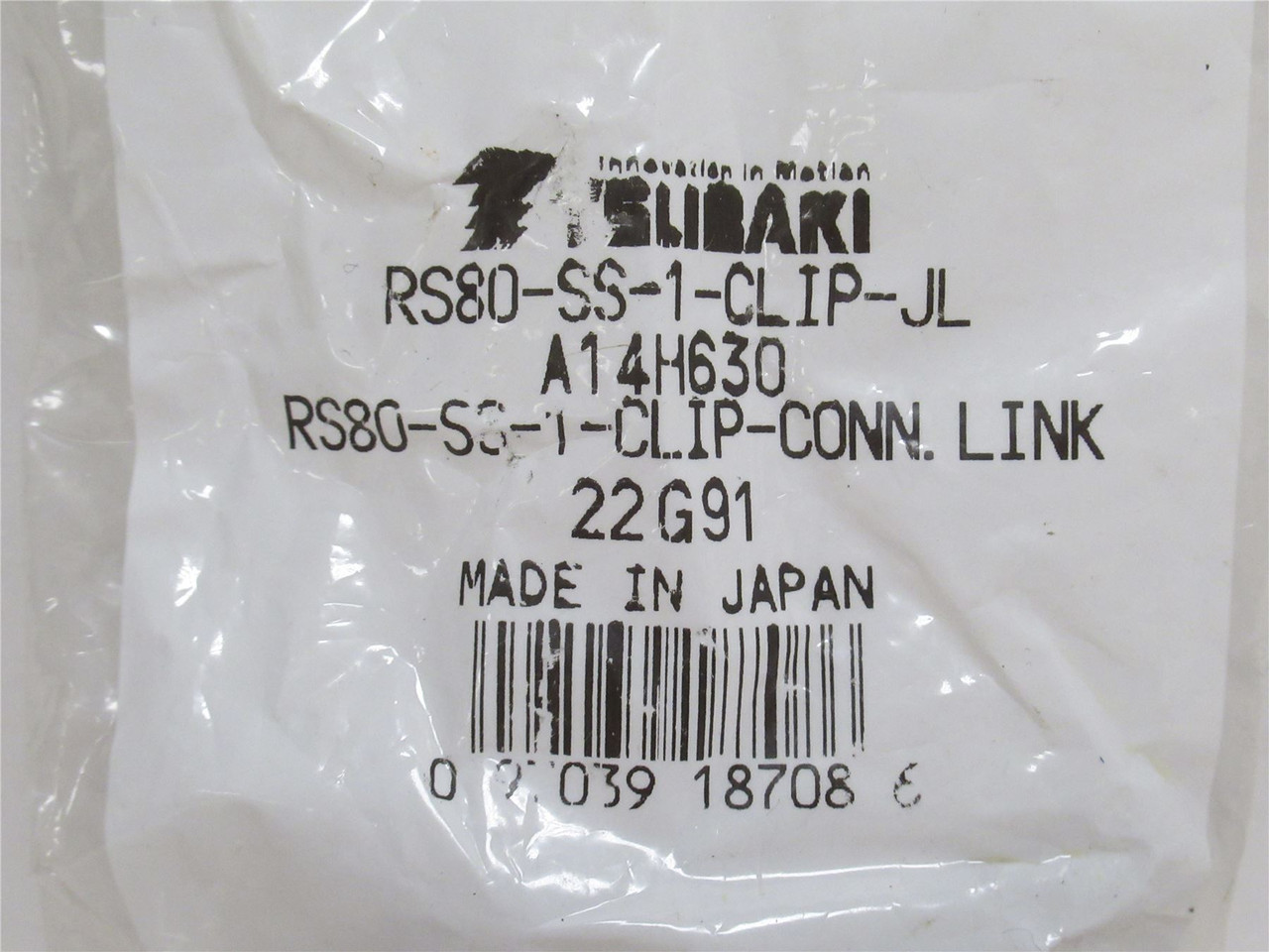 Tsubaki RS80-SS-1-CLIP-JL; Connecting Link #80; SS; Single