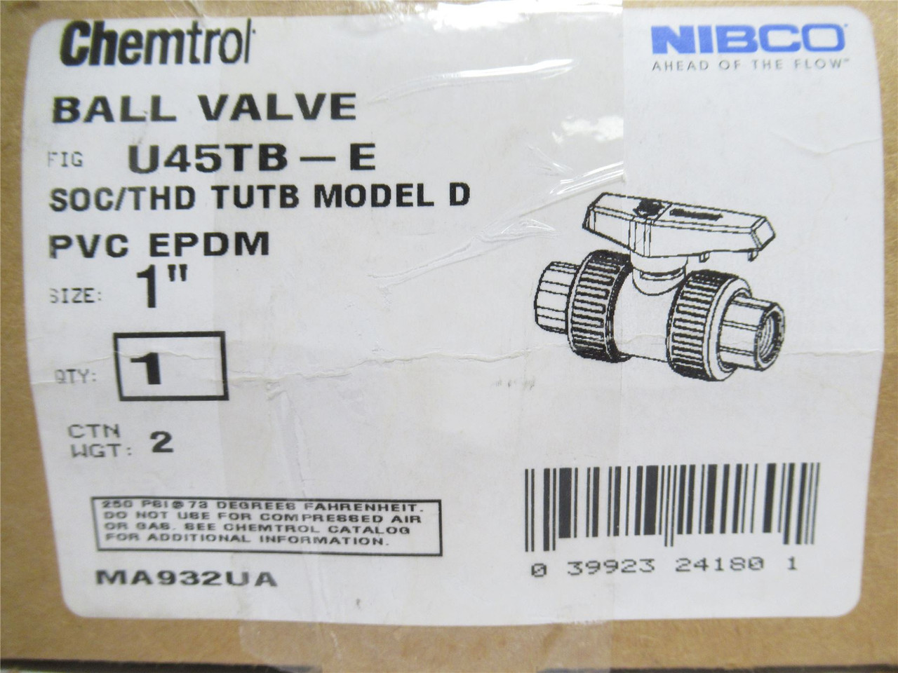 Nibco U45TB-E; Ball Valve; 1"NPS/NPT; Sch: 80 PVC; 250PSI