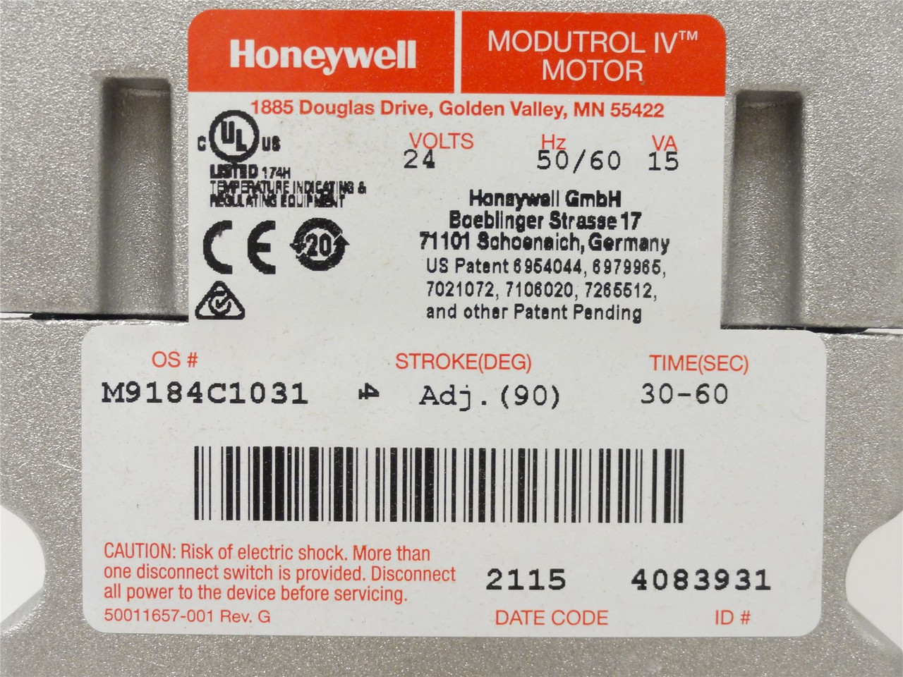 Honeywell M9184C1031; Actuator; 24V; 15VA; 150 LB-IN