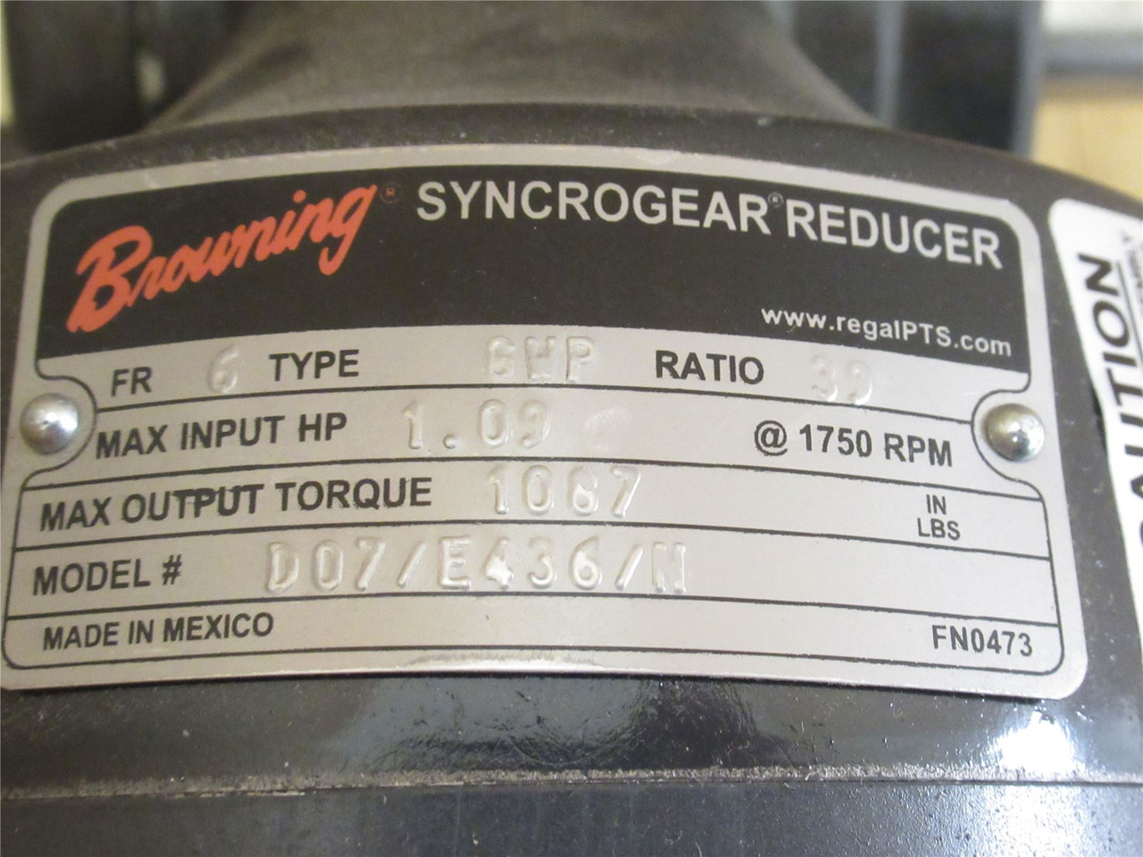 Browning RF2003PEE436F2; AC Gearmotor 39:1 Ratio; 230/460V
