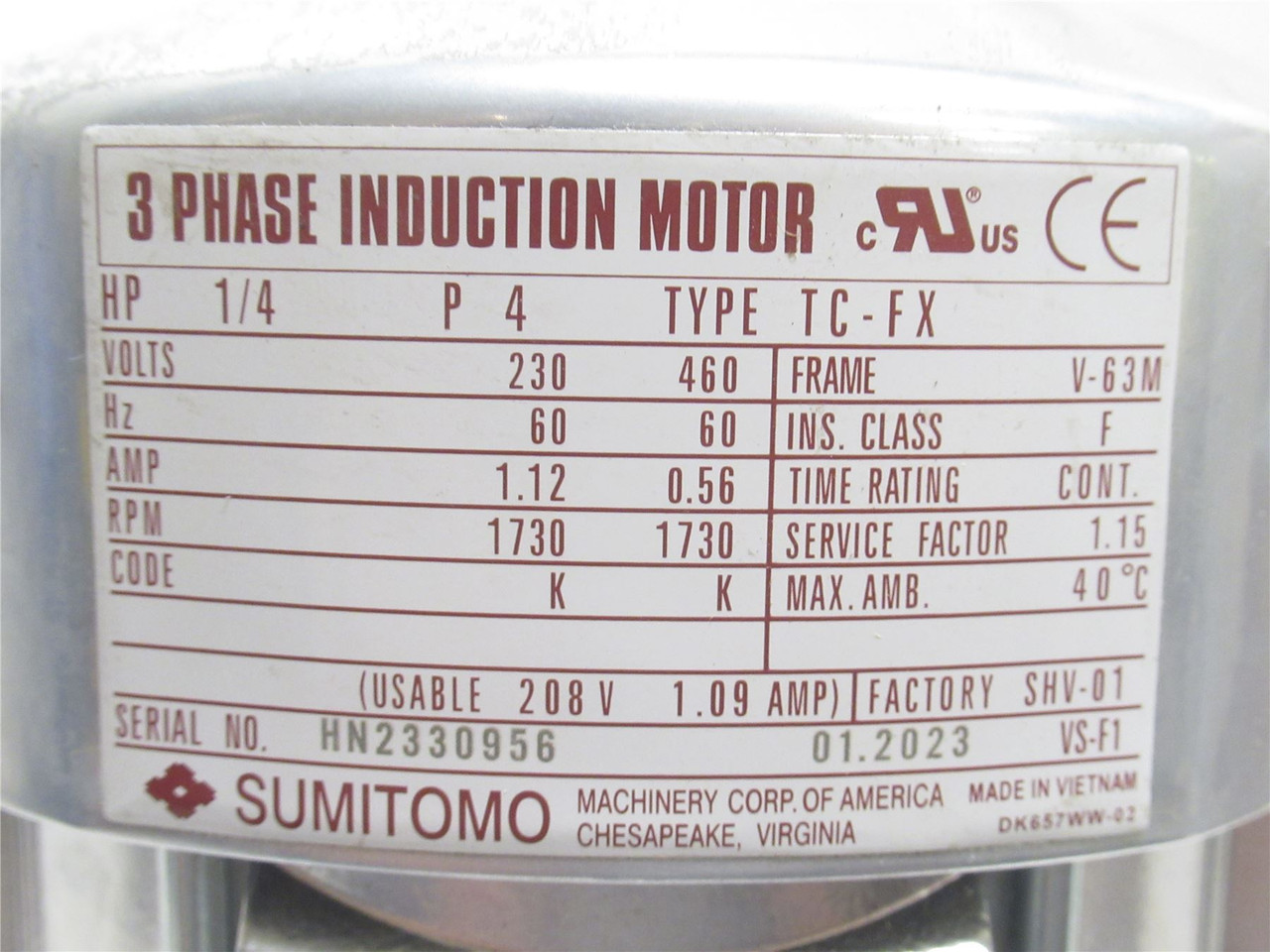 Sumitomo RNYM02-1330YA-120; Gearmotor PA167573; 120:1 Ratio