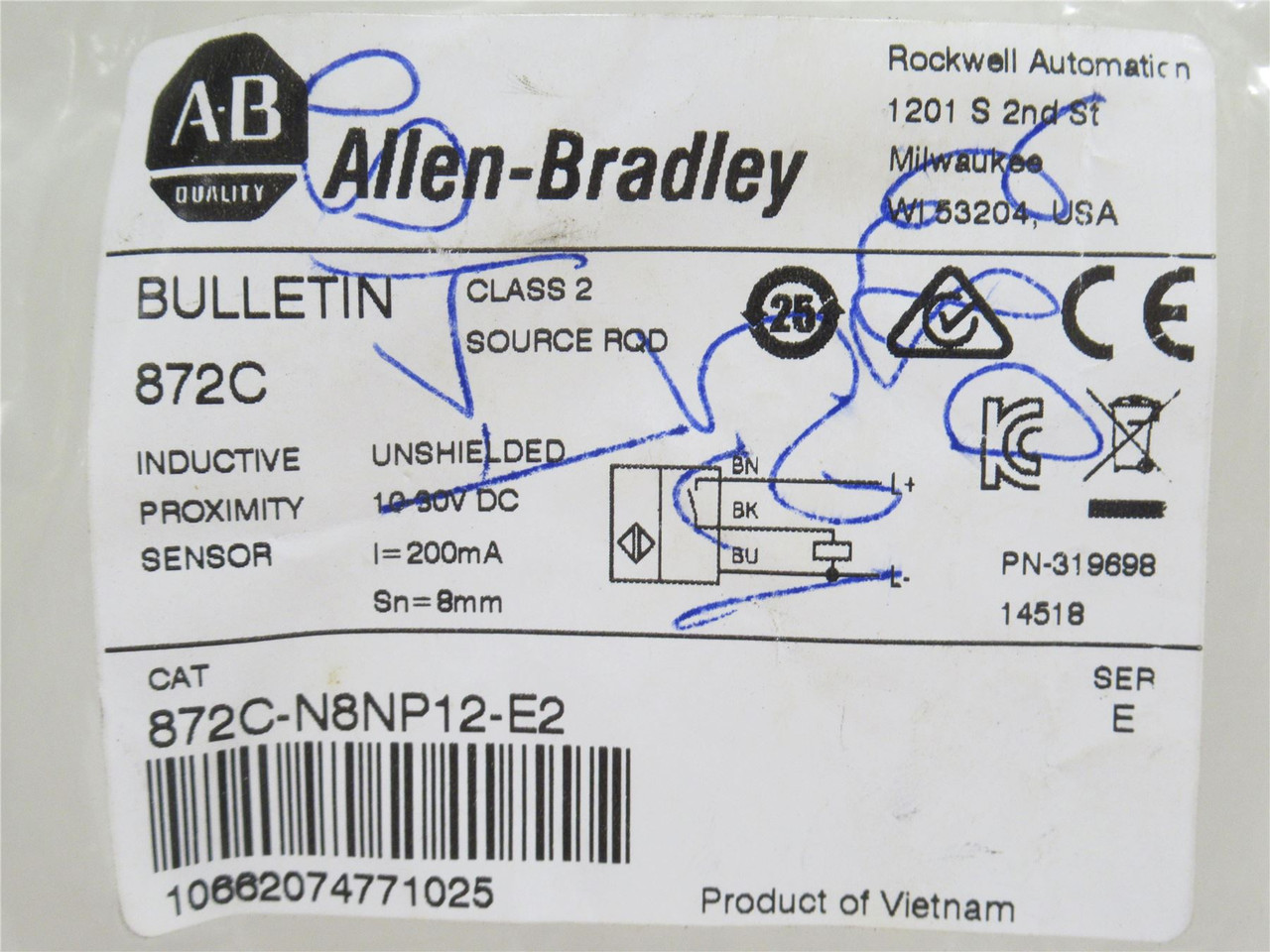 Allen-Bradley 872C-N8NP12-E2; Inductive Prox Sensor; 10-30VDC