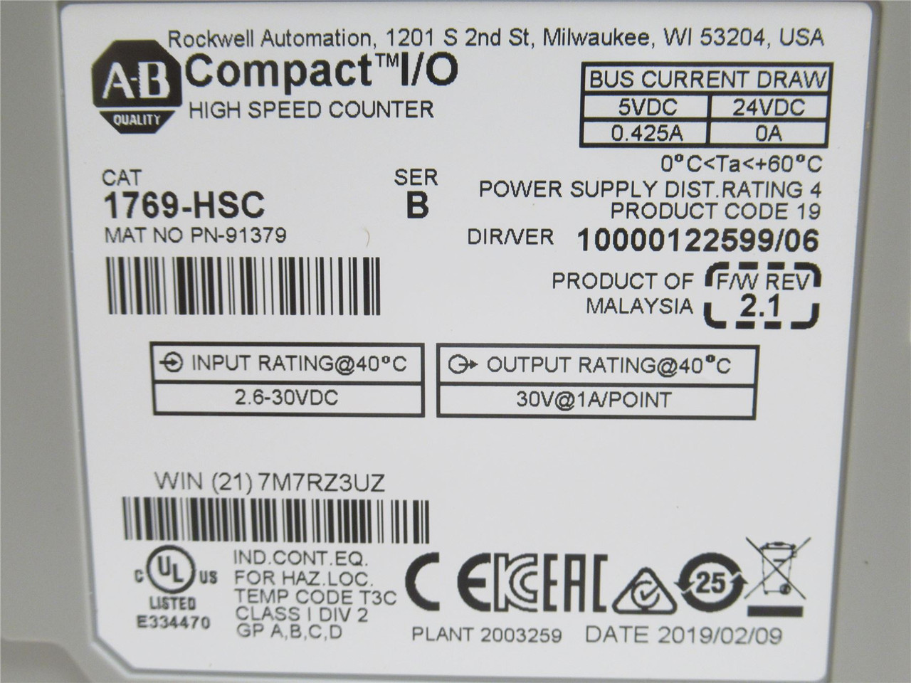 Allen-Bradley 1769-HSC; High Speed Counter; 30VDC; 16 Output