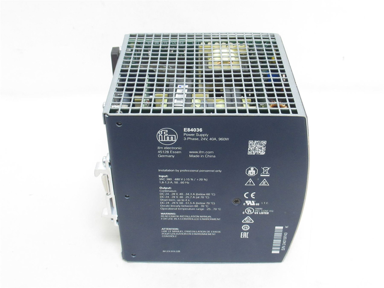 IFM E84036; Power Supply; 380-480VAC In; 24VDC Out