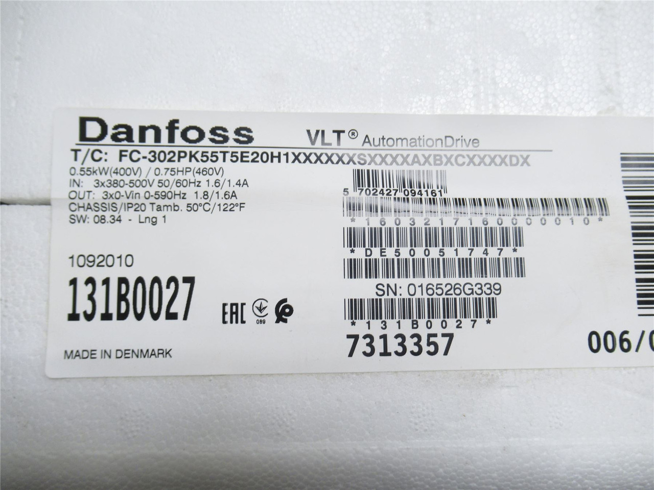 Danfoss 131B0027; Frequency Converter 380-500VAC; 3/4HP