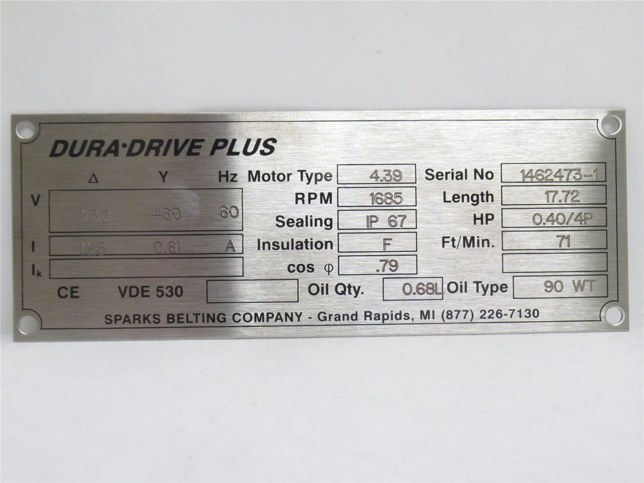 Dura-Drive CE VDE 530; Drum Motor W/Key; 5"OD x 17.72" Long