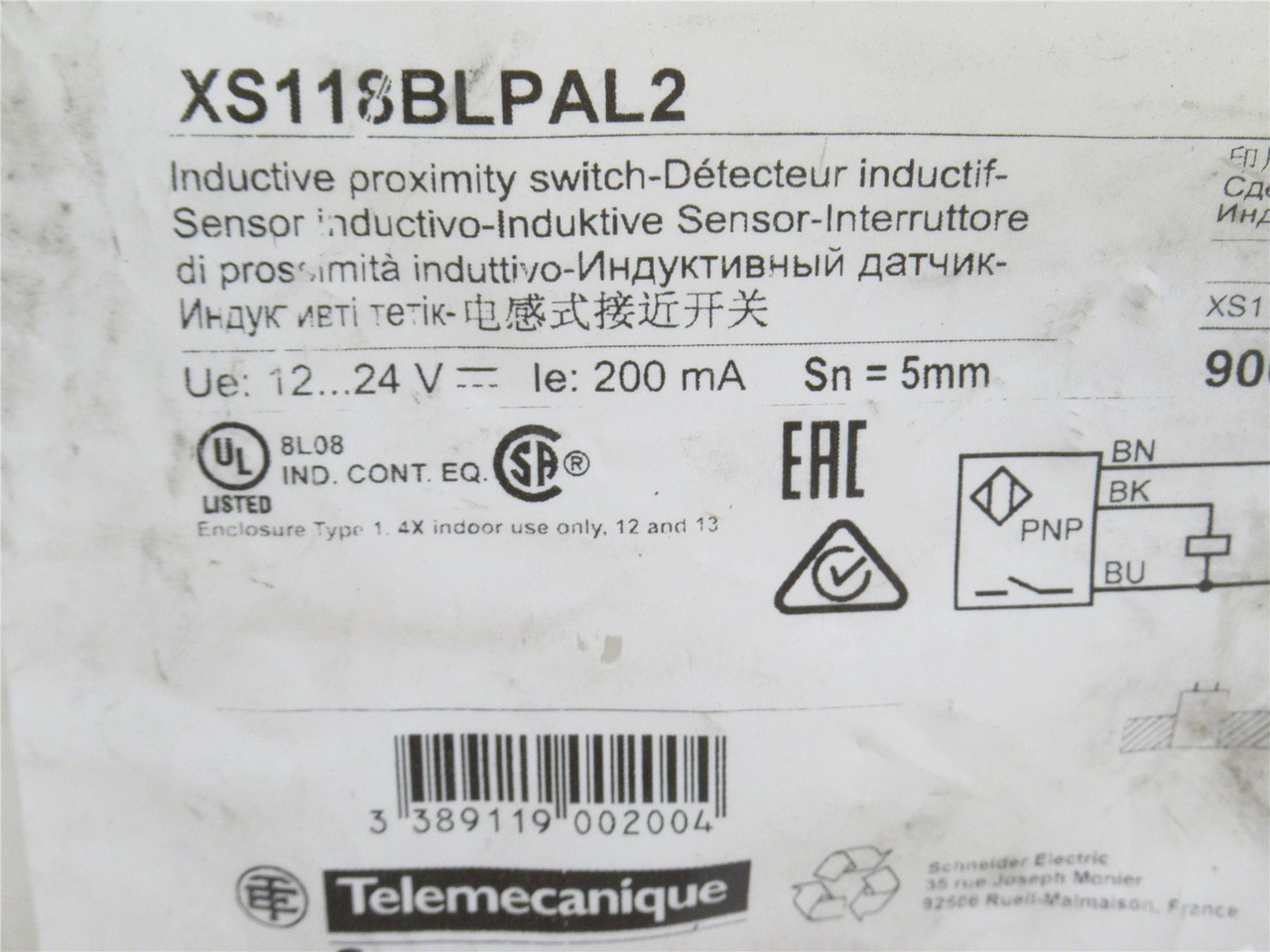 Telemecanique XS118BLPAL2; Proximity Sensor; 12-24VDC; 200mA