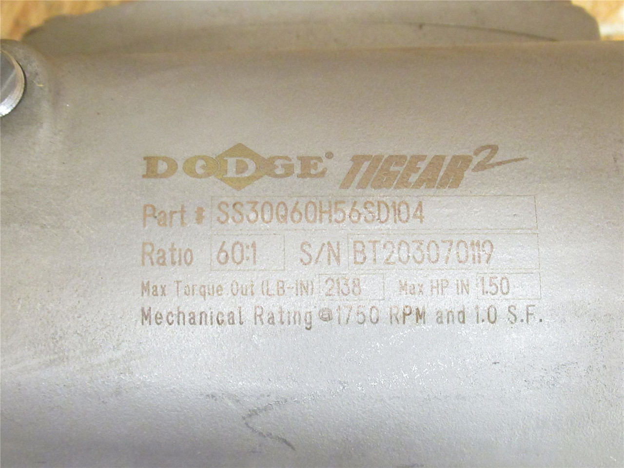 Dodge SS30Q60H56SD104; Gear Reducer RA; SS; 60:1 Ratio; 1.5HP