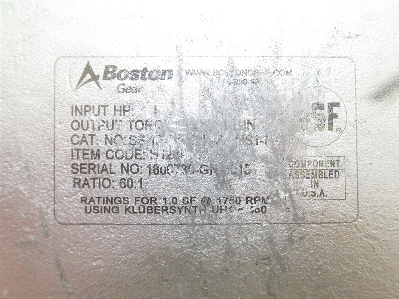 Boston Gear H12898; Gear Reducer; SS; Ratio 60:1