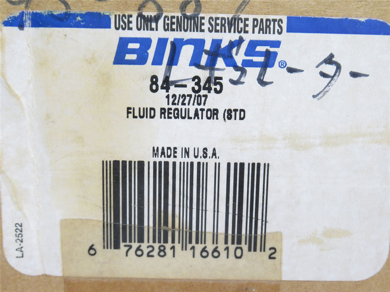 Binks 84-345; Stainless Steel Fluid Regulator; Body only