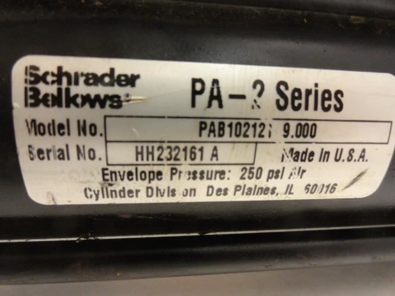 Schrader Bellows PAB102121 9.000; Pneumatic Cylinder 2"ID