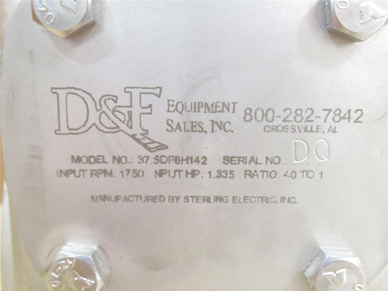 Sterling 37.SDF6H142; Gearbox; SS; RA; Ratio 40:1; 1750RPM In