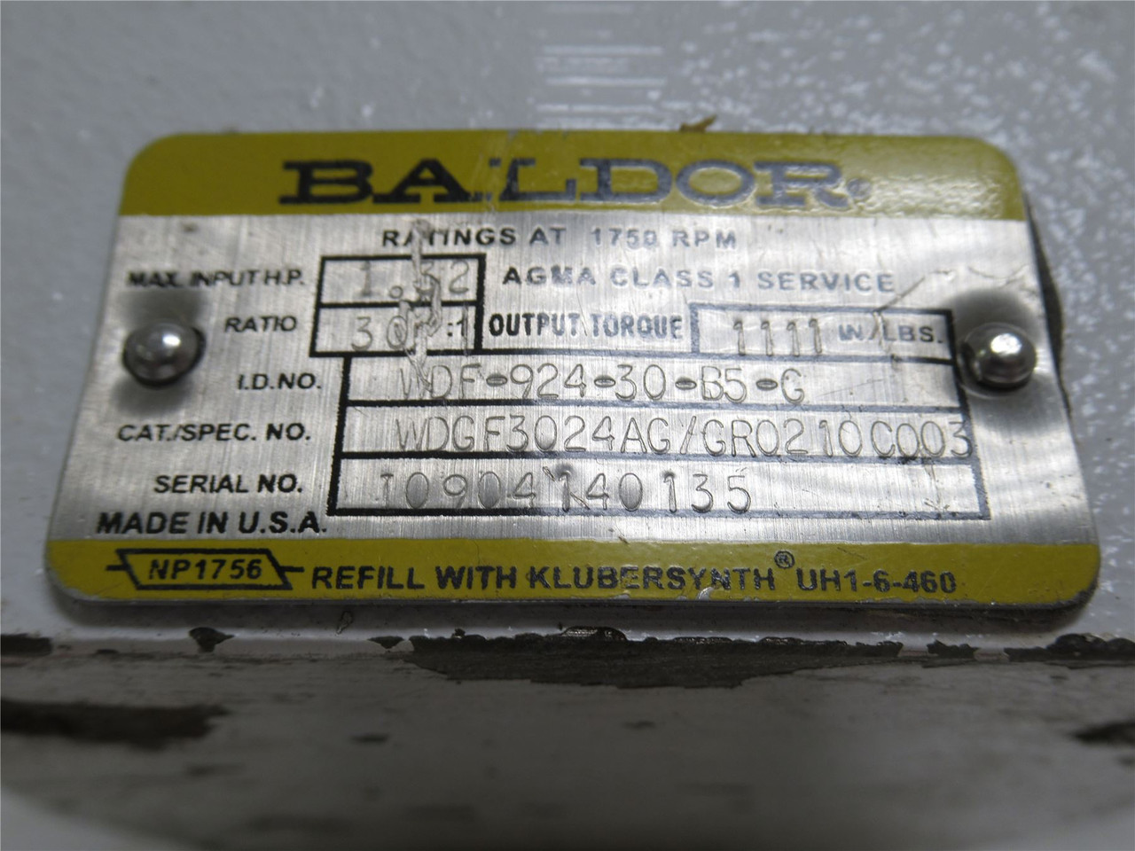 Baldor WDGF3024AG; Gear Reducer; RA; 30:1 Ratio; 1.32HP Input