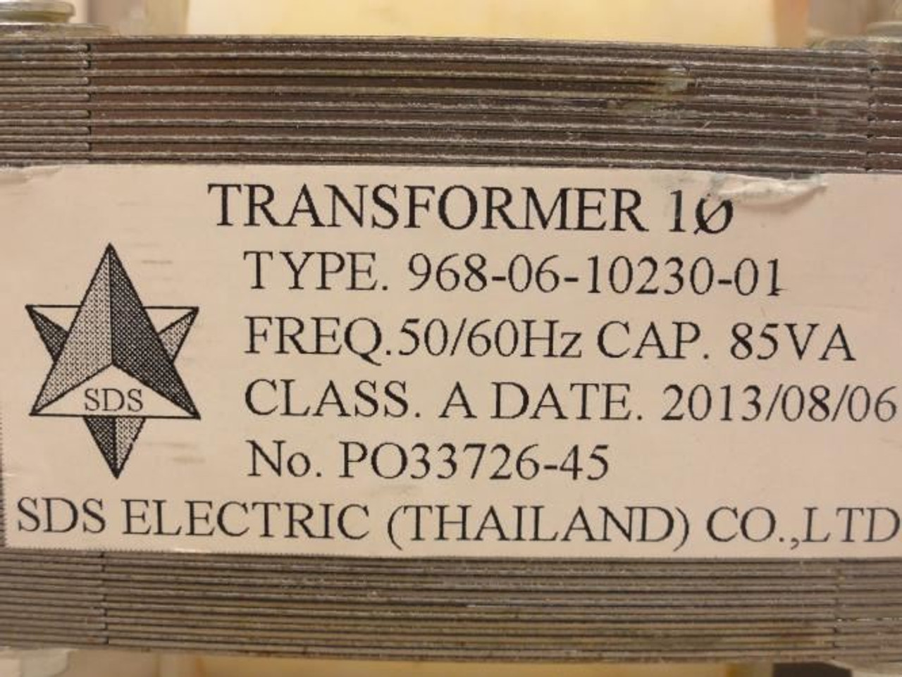 SDS 968-06-10230-01; Transformer # PO33726-45; 100V; 0.85vA