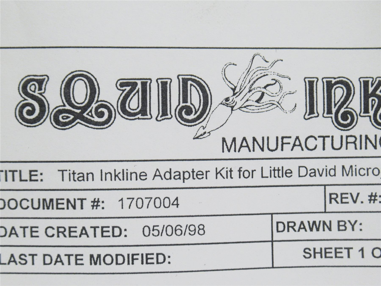 Squid Ink 1707004; Inkline Adapter Kit; Little David Microjet