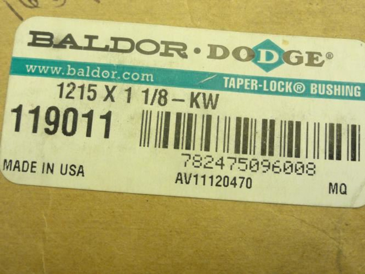 Dodge 119011; Taper-Lock Bushing # 1215X1-1/8-KW; 1-1/8"ID