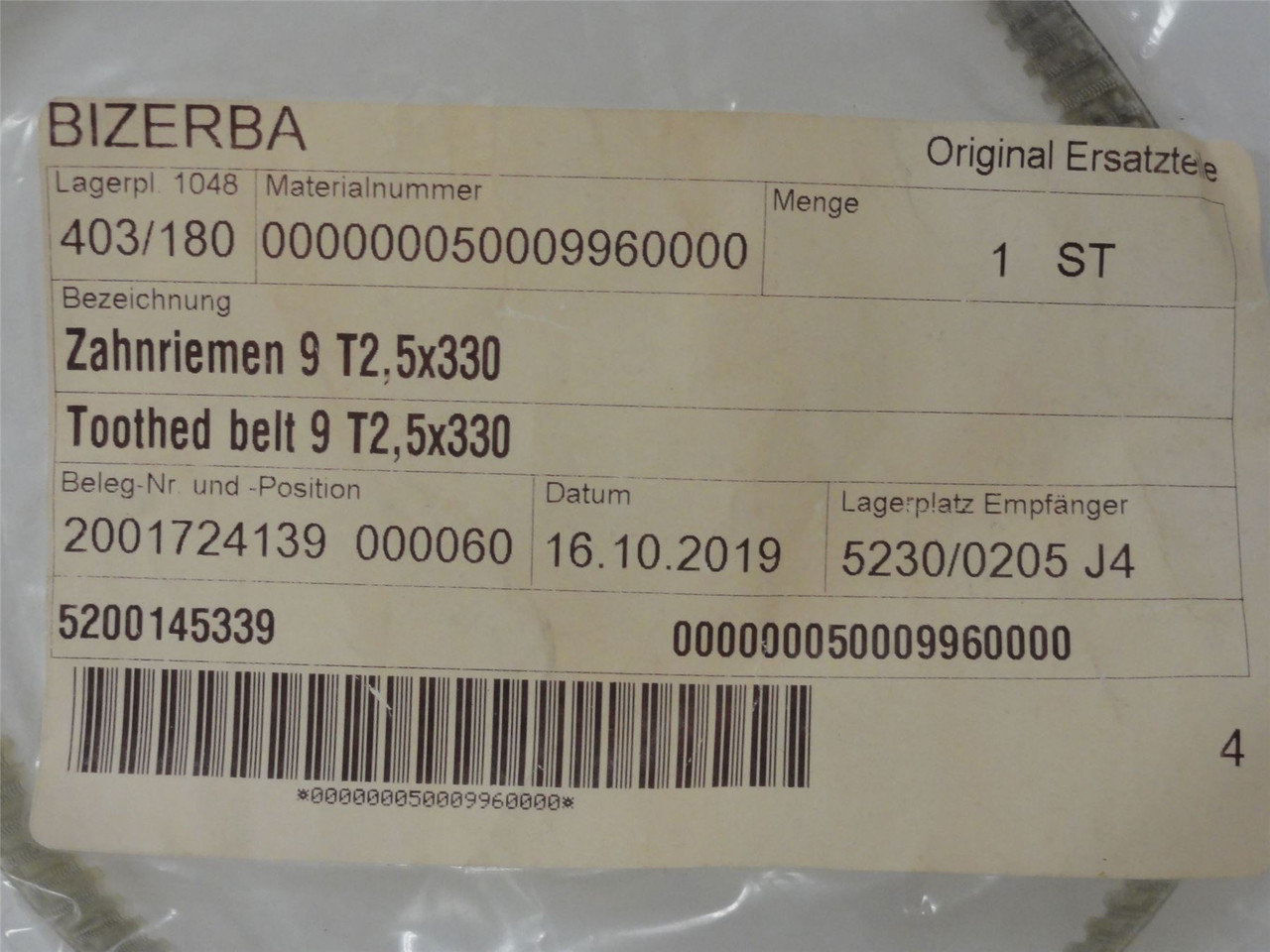Bizerba 000000050009960000_; Belt; T2;5x330