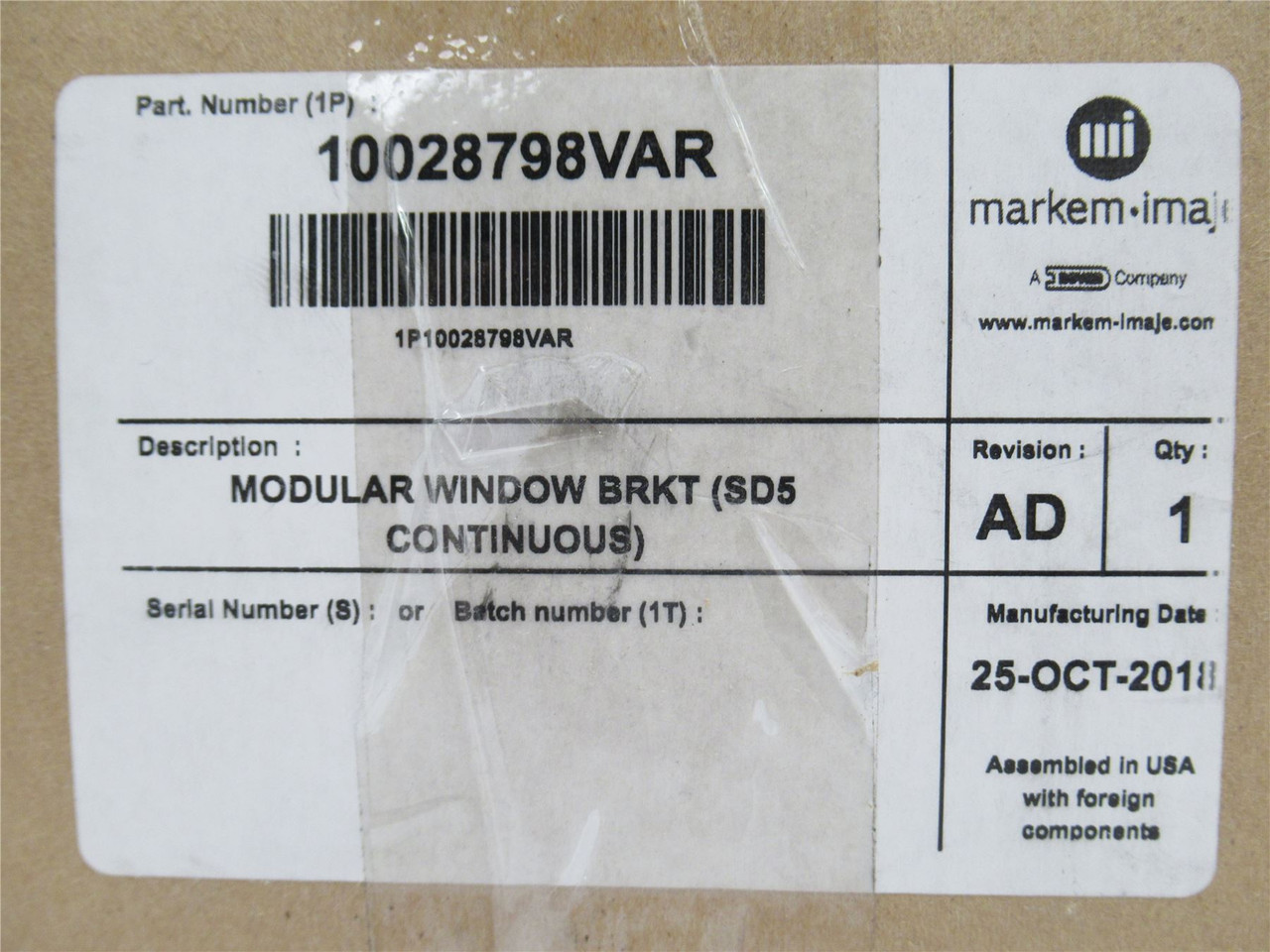 Markem 10028798VAR; Smartdate Continuous Window Bracket