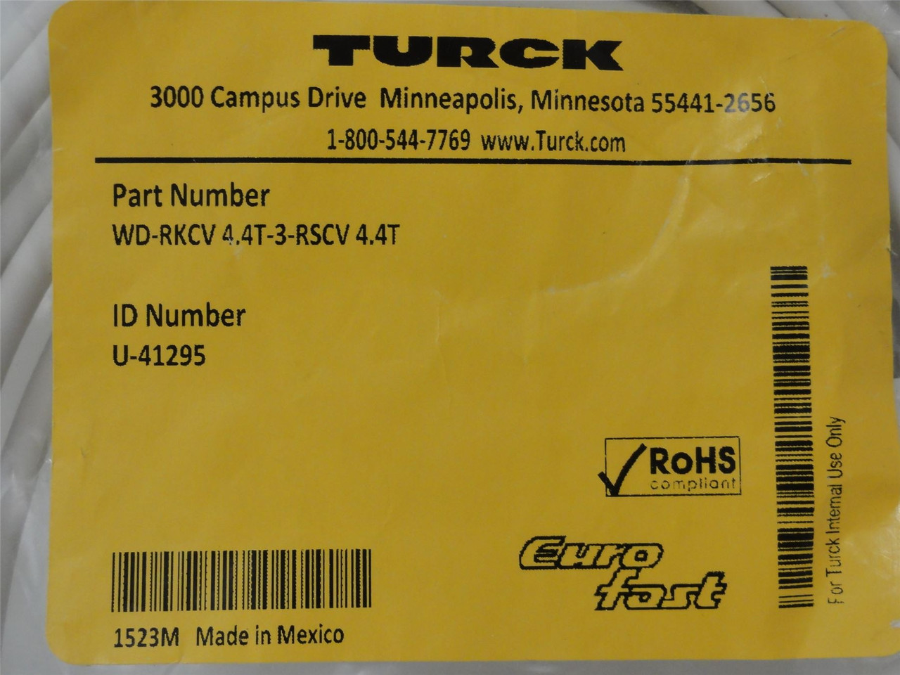 Turck WD-RKCV 4.4T-3-RSCV 4.4T; Cordset; U-41295; 3M Length