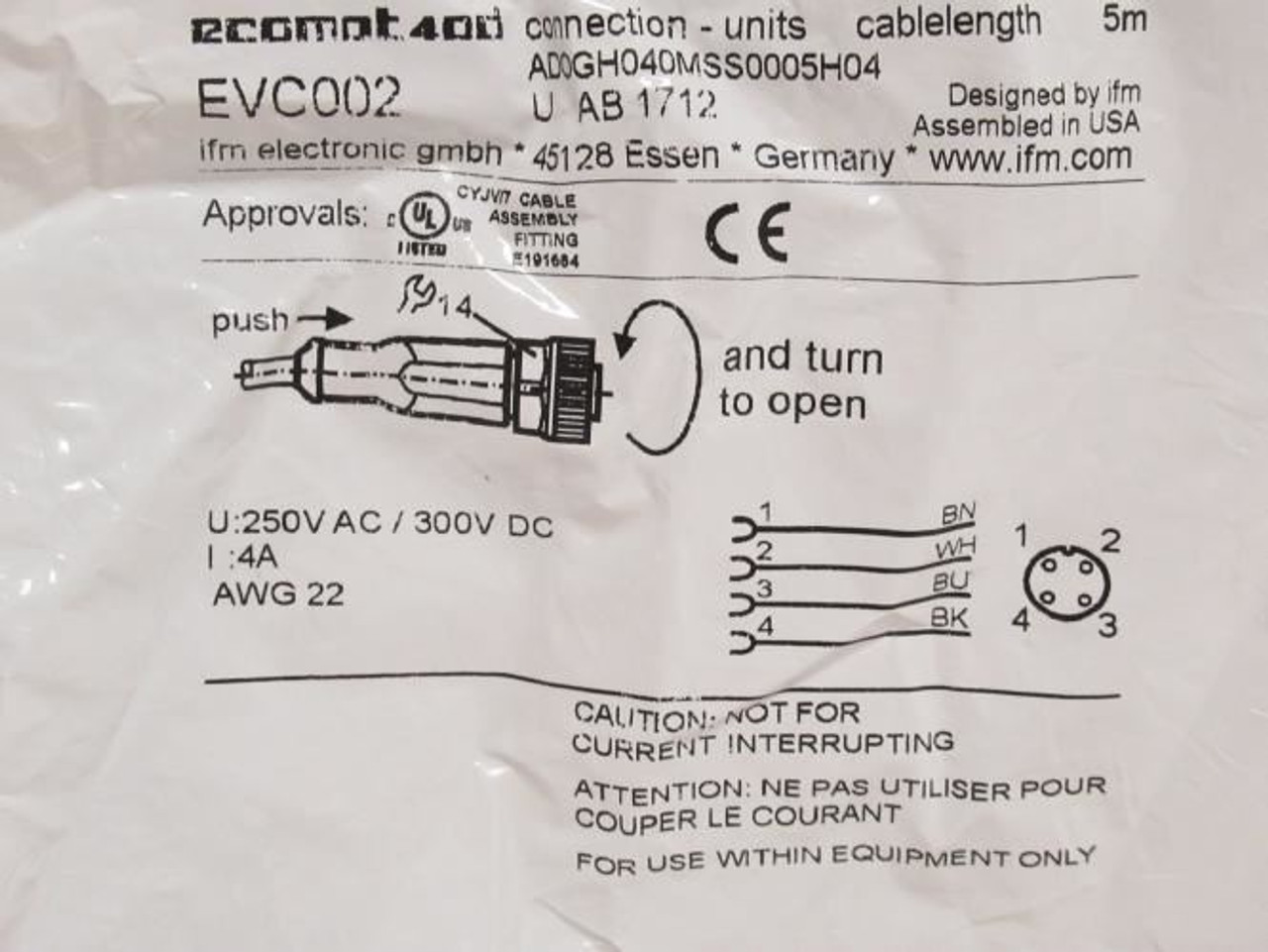 ifm EVC002, Straight Female Cordset, 5-Pin, 250VAC/300VDC-b