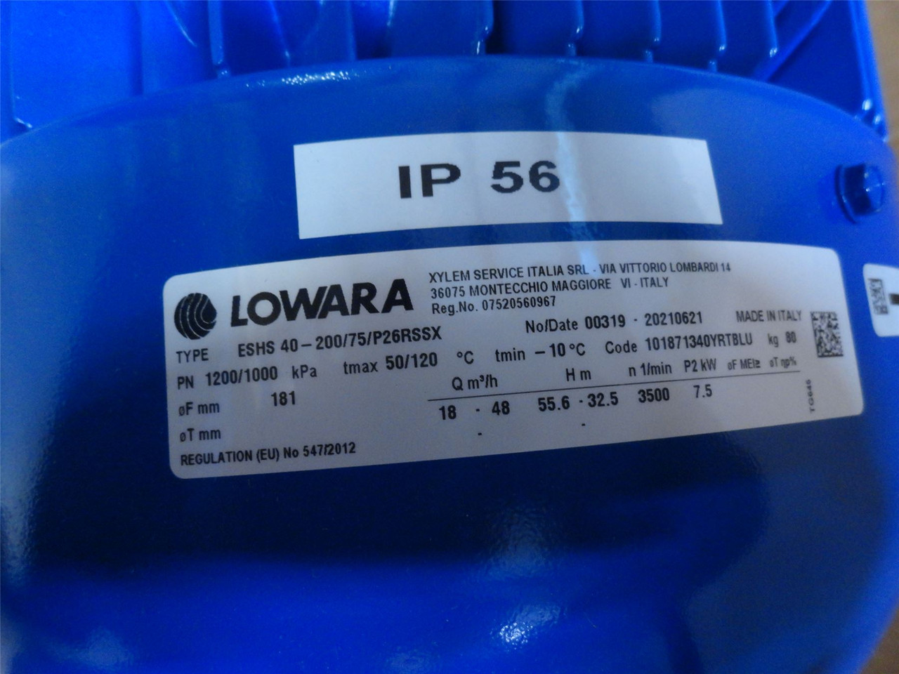 Lowara 1200/1000; 10Hp Pump ESHS 40-200/75/P26RSSX 23/48 60