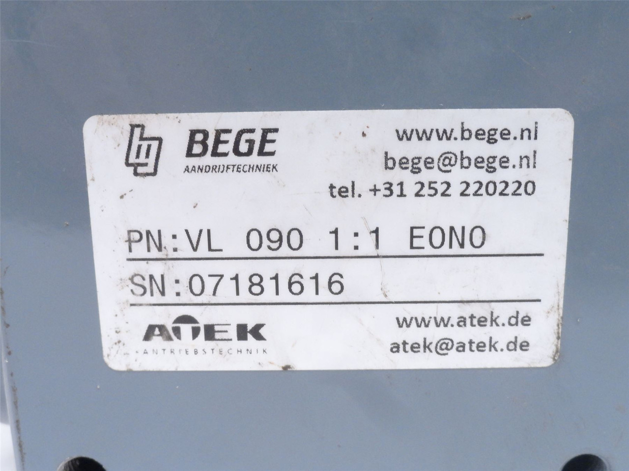 Bege VL090 1:1 EONO; Gear Reducer; 1:1 Ratio; 90Deg; 3/4"ID