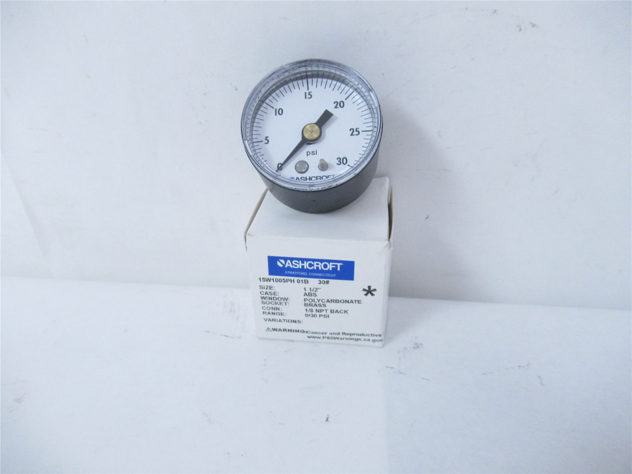 Ashcroft 15W1005PH01B30; Pressure Gauge 1.5"D 0-30PSI 1/8NPT