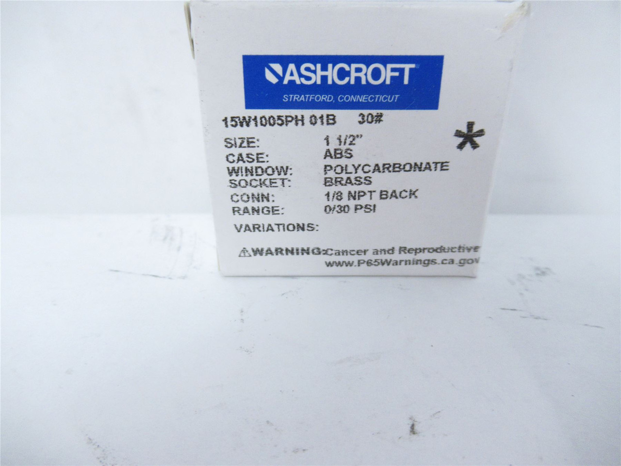 Ashcroft 15W1005PH01B30; Pressure Gauge 1.5"D 0-30PSI 1/8NPT
